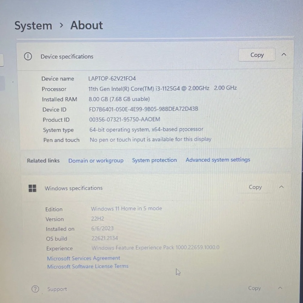 HP 15.6 Laptop, intel core i3-1115G4, 8GB Ram, 256 Gb SSD, Windows 11